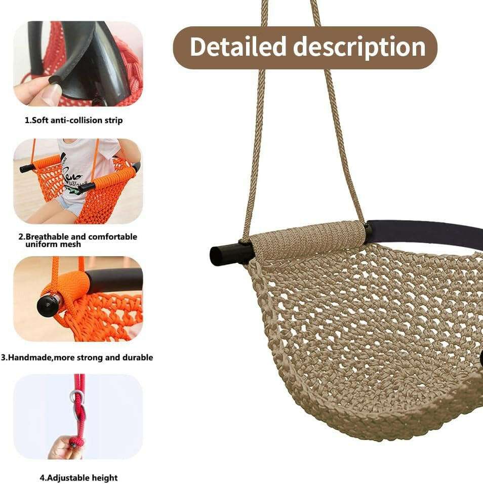 Hand-Knitting Toddler Swing, Swing Seat for Kids with Adjustable Ropes.
