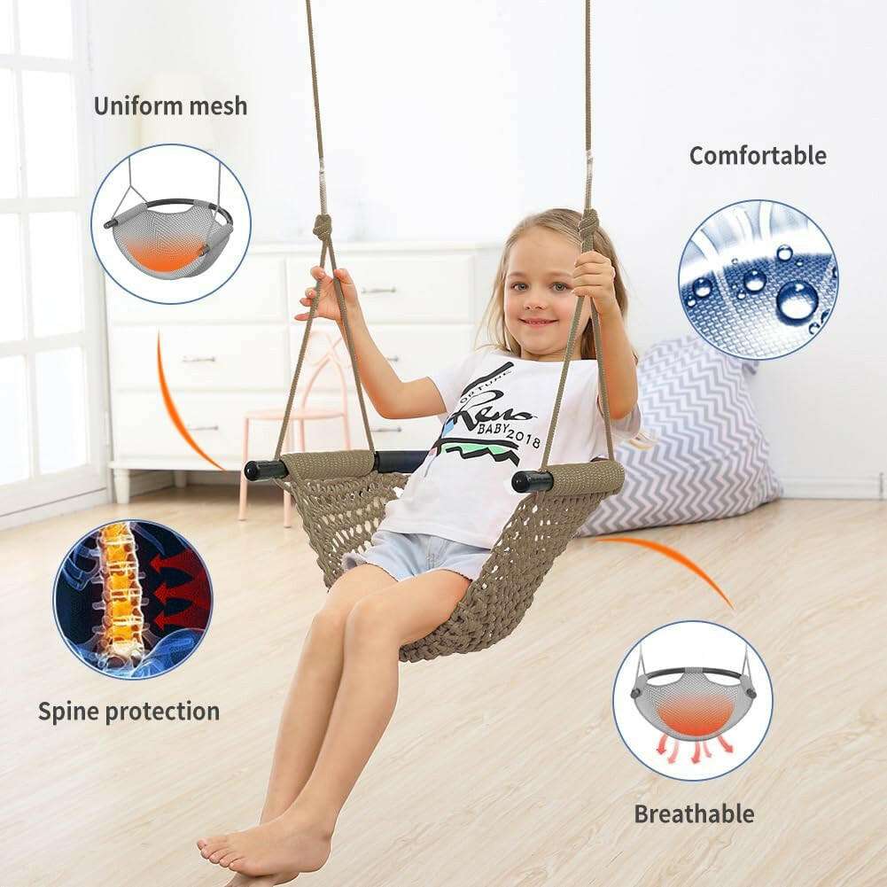 Hand-Knitting Toddler Swing, Swing Seat for Kids with Adjustable Ropes.