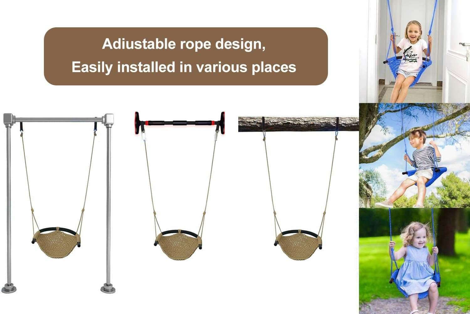 Hand-Knitting Toddler Swing, Swing Seat for Kids with Adjustable Ropes.