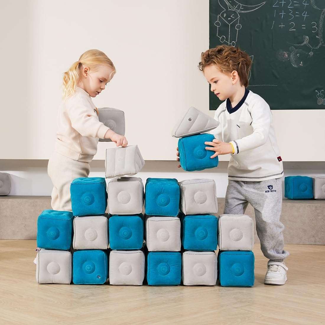 Inflatable MagnetBlox Magnetic Construction Blocks for Kids - Standard Set in Trendy Blue Gray.